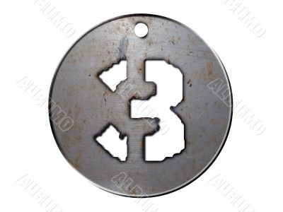 3d metal disc three number