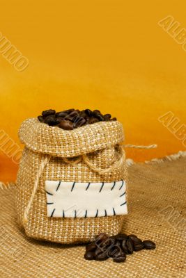 Sack with roasted coffee beans
