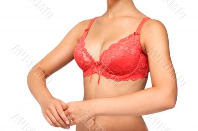 Bust of the young girl in red bra