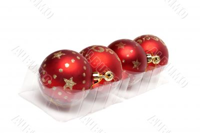 Red cristmas balls in row
