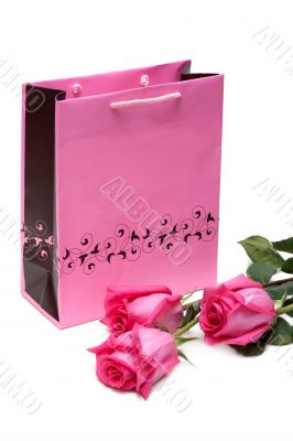 Rose gift package and three roses