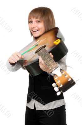 Young girl with guitar in type of the violin