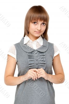 Beautiful girl in gray gown
