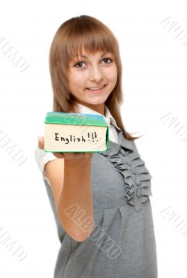 Young girl with dictionary english