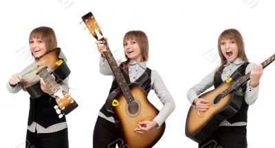 Girl with guitar in miscellaneous pose