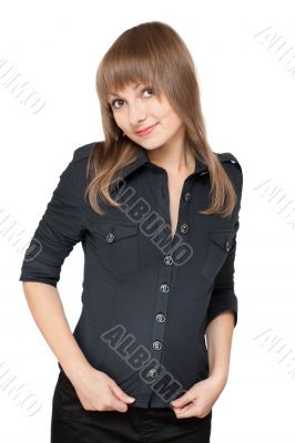 Girl in black blouse smiles