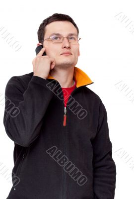 Portrait men in spectacles with telephone