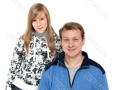 Household portrait on gray background