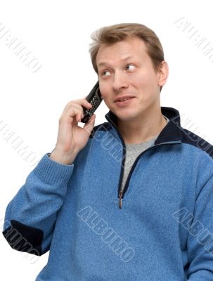 Man speaks on telephone