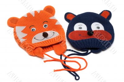 Two babys knitted hat with pattern