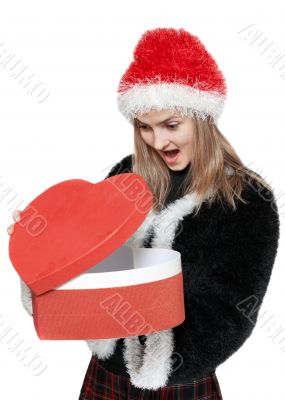 Girl with gift red box