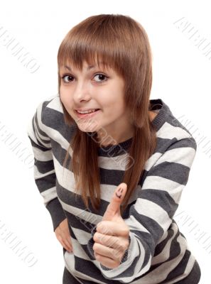 Young beautiful girl shows OK