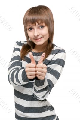 Young beautiful girl shows OK