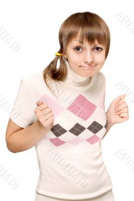 Young beautiful girl makes faces