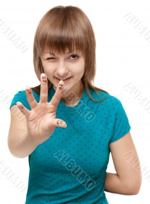Young beautiful girl shows OK