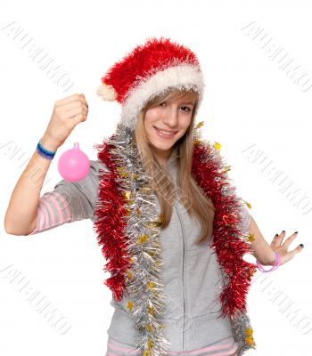Girl in hat santa