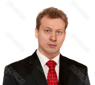 Portrait men in black suit and tie