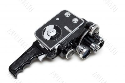 Old movie camera 16 mm with three lenses Old movie camera 16 mm with three lenses