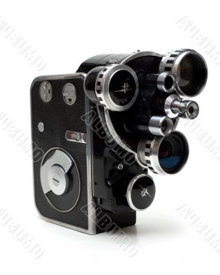 Old movie camera 16 mm with three lenses Old movie camera 16 mm with three lenses
