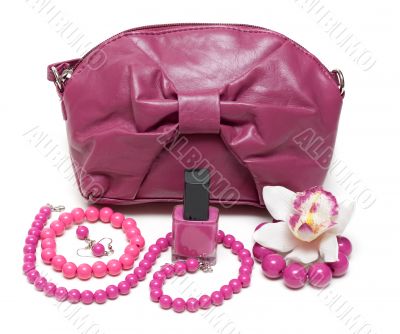 Violet feminine bag, necklace