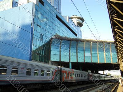 Landscape with modern railway station Landscape with modern railway station