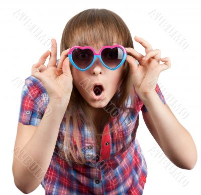 Beautiful girl in open-mouthed sunglasseses
