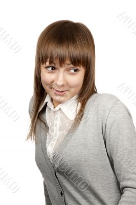 Young girl is embarrassed and smiles