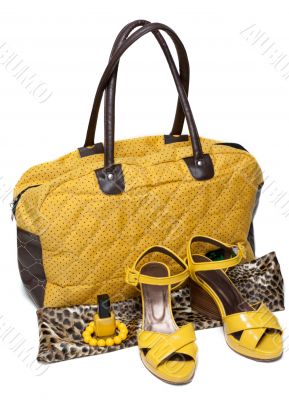 Feminine bag and pair yellow feminine loafers Feminine bag and pair yellow feminine loafers