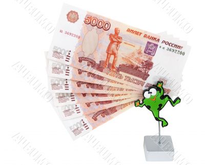 Bills 5000 roubles in stand in the manner of frogs