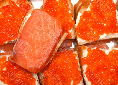 Sandwiches with red roe and salman