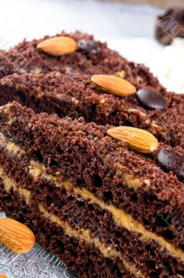 chocolate cake on a glass plate