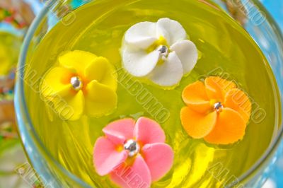 sugar flowers in a glass