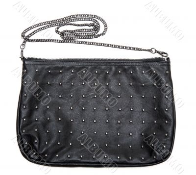 Black leather feminine bag with chain
