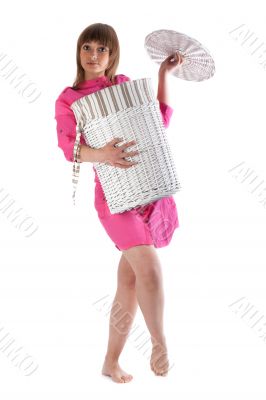 Girl with basket for linen