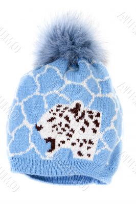Blue knitted hat with pattern