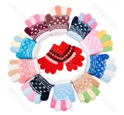 Baby colour knitted gloves