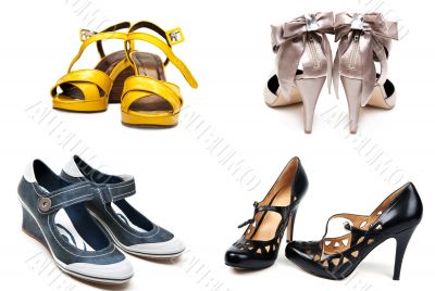 Collage from four pairs feminine loafers