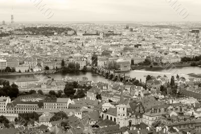 View of Prague from the top monochrome