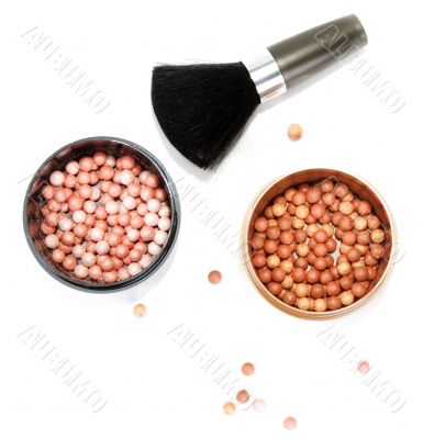 Two boxes with powder in form ball and tassel