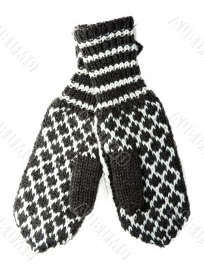 Knitted winter mittens with pattern