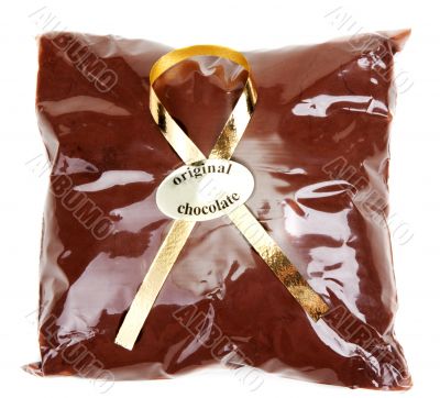 Chocolate powder in gift package and golden tape