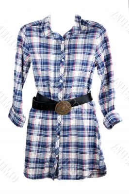 Feminine plaid shirt and leather belt