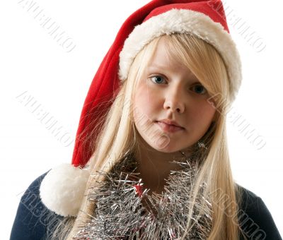 A beautiful young blonde in a Santa hat