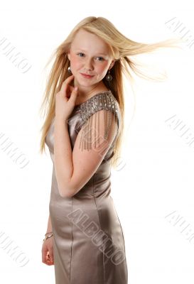 Beautiful girl in satin gown Beautiful girl in satin gown