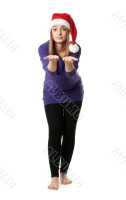 Beautiful girl in red Santa hat