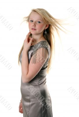 Beautiful girl in satin gown