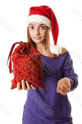 Beautiful girl in red Santa hat