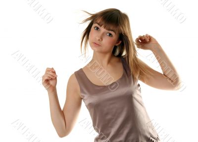 Beautiful girl in satin gown