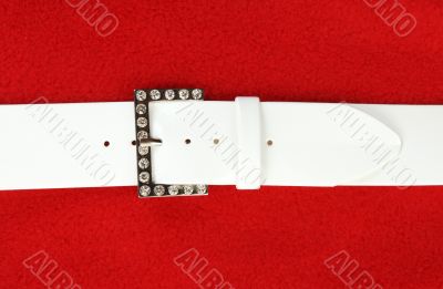 White leather belt and buckle with stone