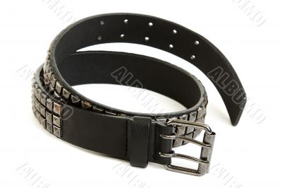 Black leather belt with steel buckle